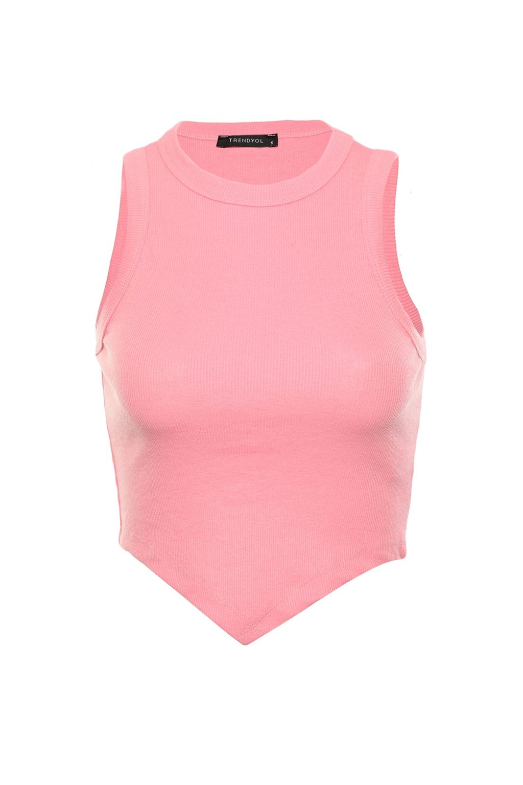 Pembe Asimetrik Super Crop Fitilli Esnek Orme Atlet TWOSS22AL0065
