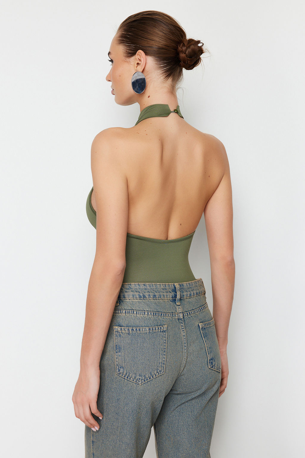 TRENDYOLMILLA Siyah Dik Yaka S?rt Dekolteli Esnek Alttan C?tc?tl? Orme Body TWOSS23BD00037  фото 5
