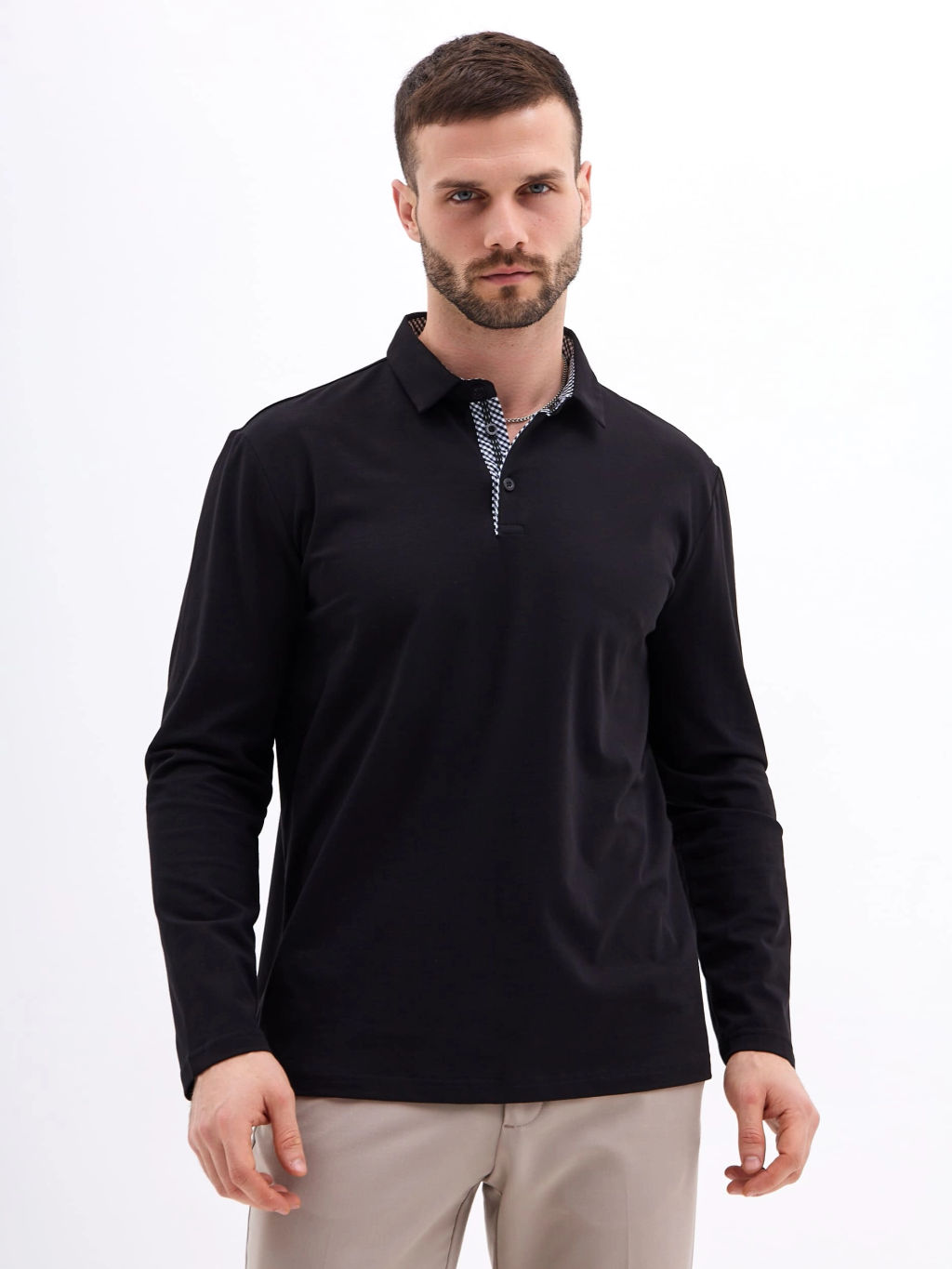 Джемпер мужской с воротником поло GREG G155-KO1246-SA5111 (черный)  фото 4