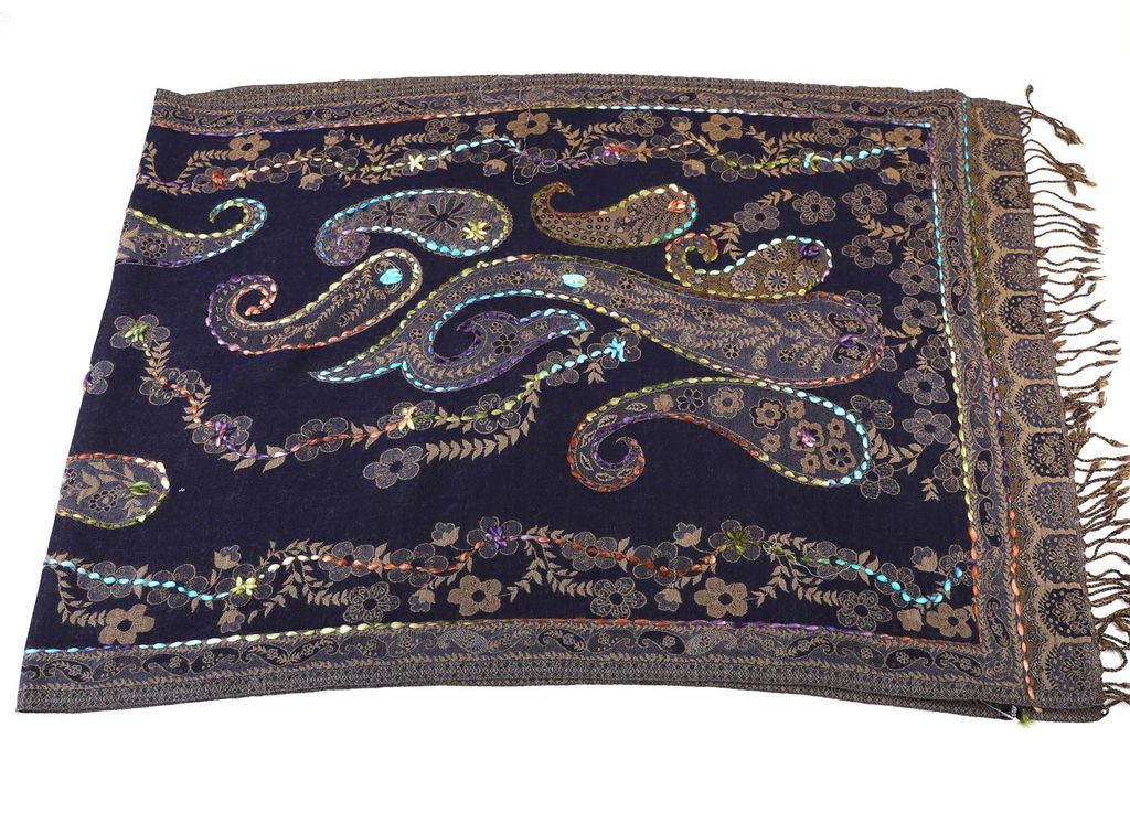 Палантин с вышивкой (шерсть вареная) в ассортименте №Тк906/12 - Ганг фото 2