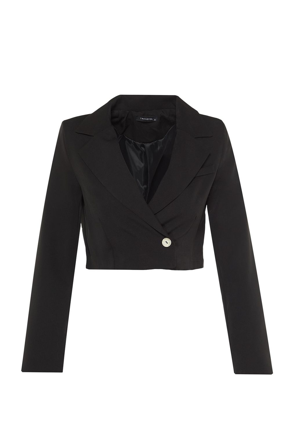 Siyah Crop Astarl? Dokuma Blazer Ceket TWOAW22CE0086