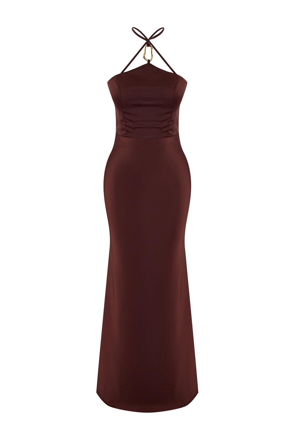 Kahverengi Aksesuar Detayl? Dokuma Saten Maxi Abiye & Mezuniyet Elbisesi TPRSS26AE00013 - Trendyolmilla фото 13