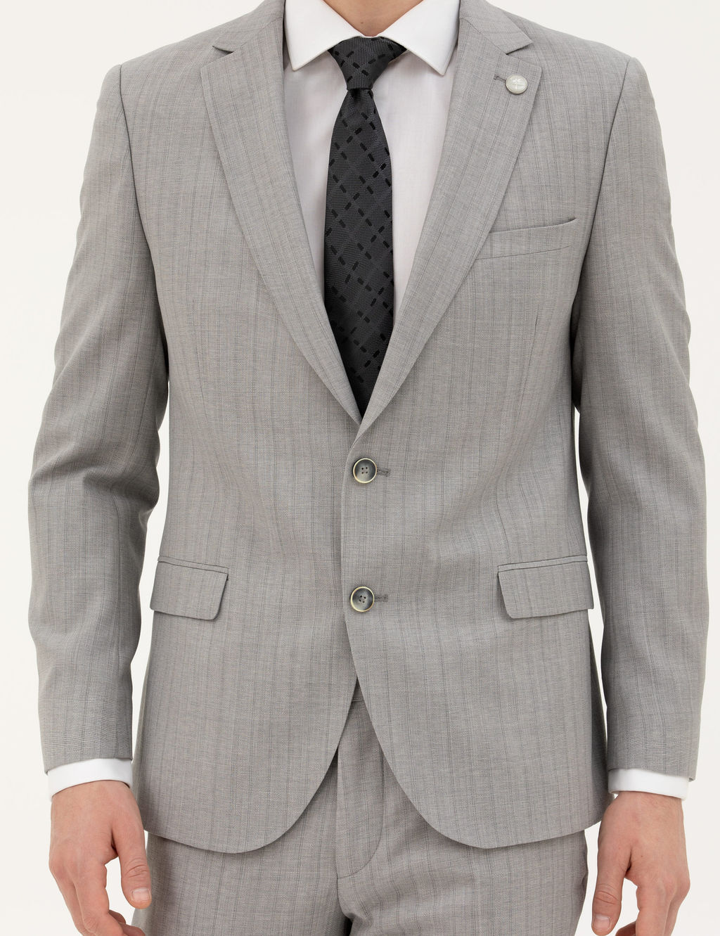 Gri Extra Slim Fit %100 Y_n _izgili Tak_m Elbise
