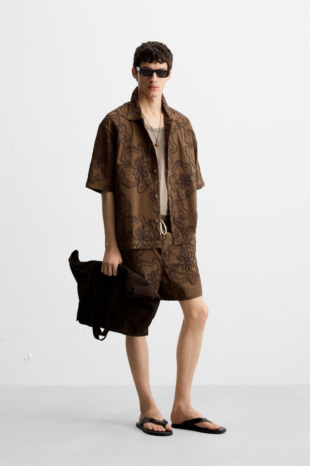 EMBOSSED EMBROIDERED BERMUDA SHORTS - Zara фото 11