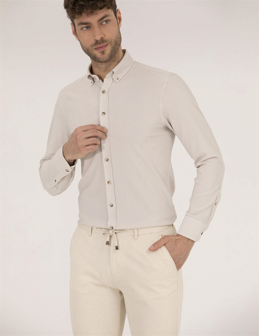 Bej Slim Fit Uzun Kollu G_mlek - Pierre cardin фото 2