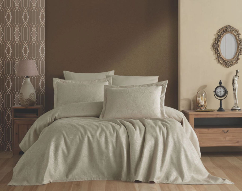 Покрывало EFOR (Gardines) с наволочками YAPRAK (240*260) бежевый BEJ