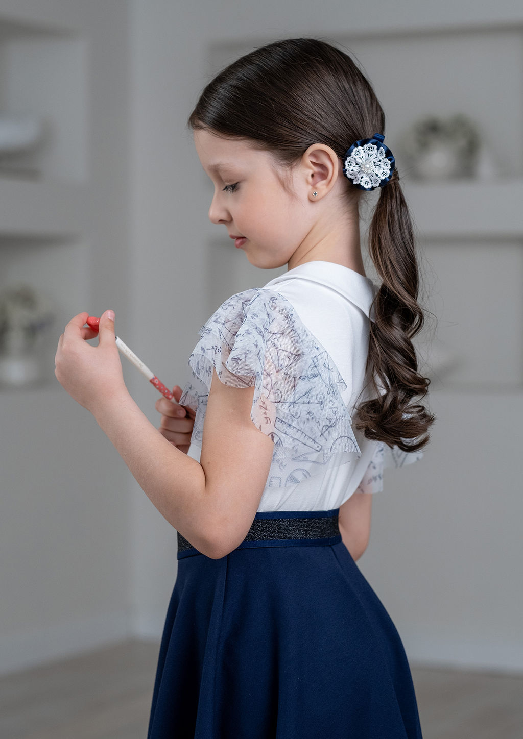 Сандра, блузка трикотажная бел.синий/122-60-54 - Alolika фото 3