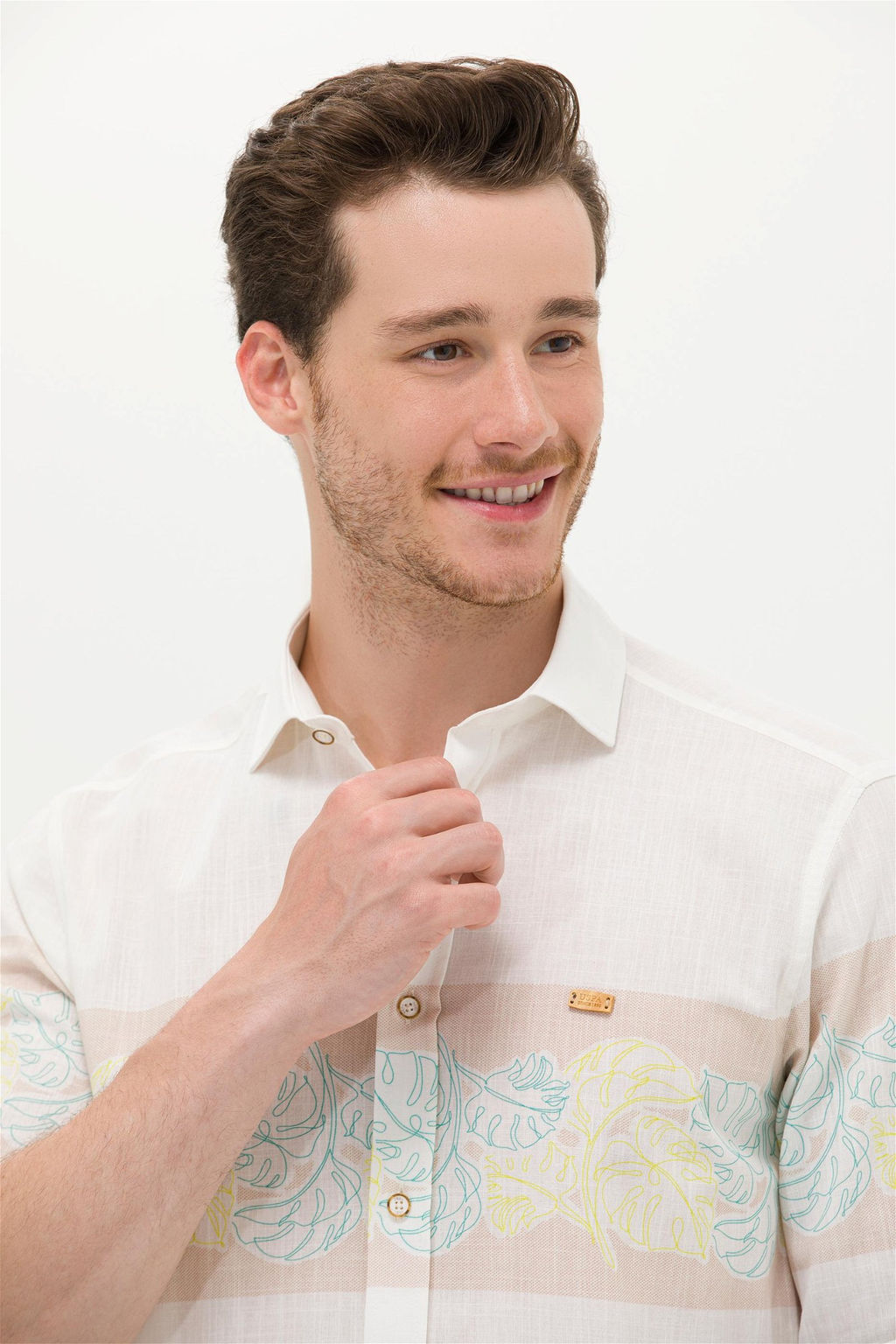 Рубашка мужская U.S. Polo Assn с длинным рукавом кремовая  фото 10