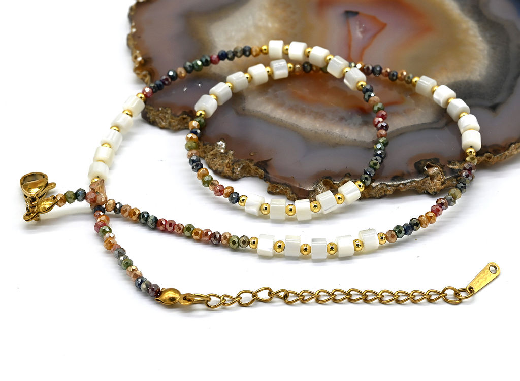 Чокер из циркона с перламутром рондель 3*2мм цв.ассорти, 41см