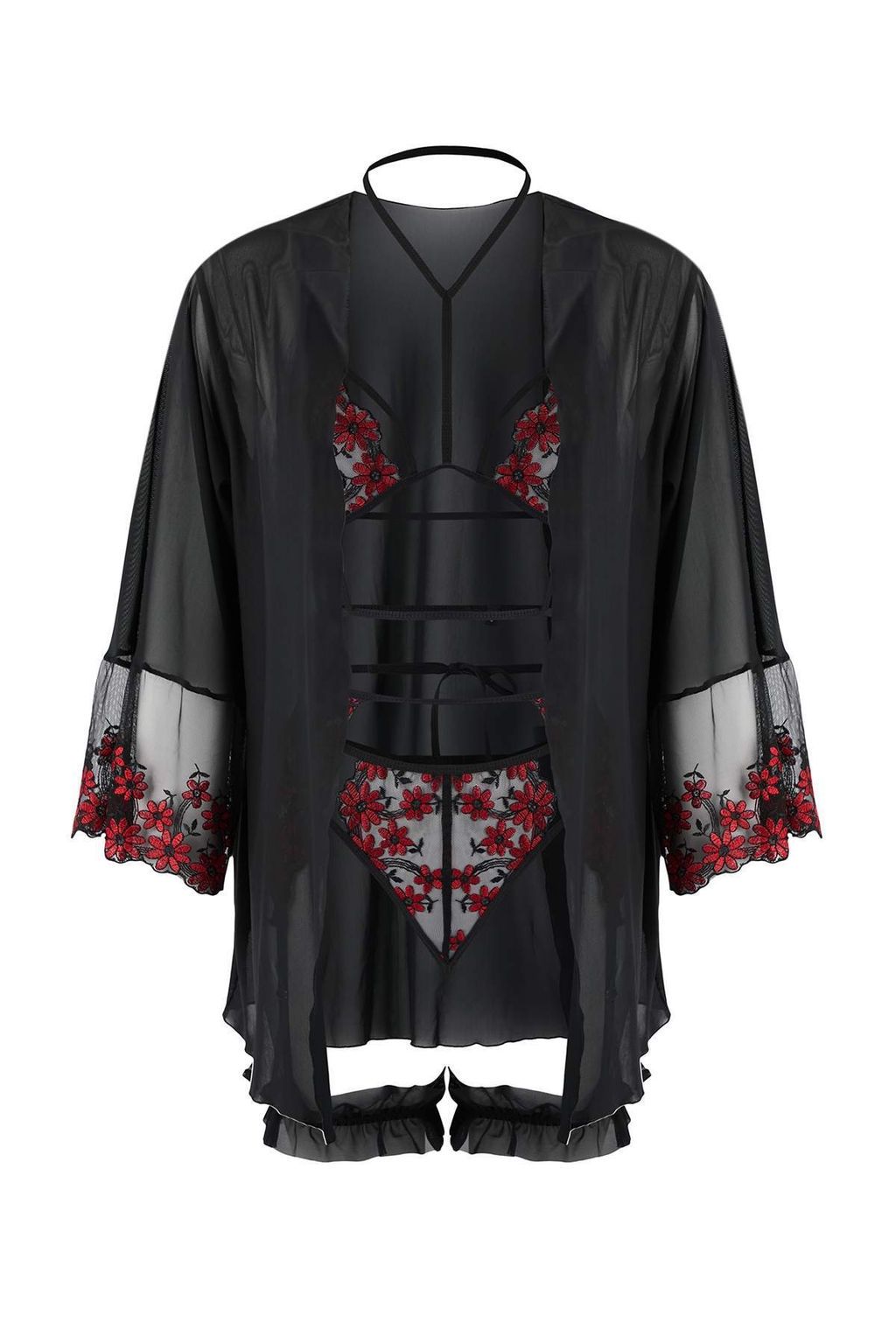 Siyah Sabahl?kl? Cicekli Tul Bacak Bantl? Kaps?z Ic Camas?r? Tak?m? THMAW26CC00029 - Trendyolmilla фото 7