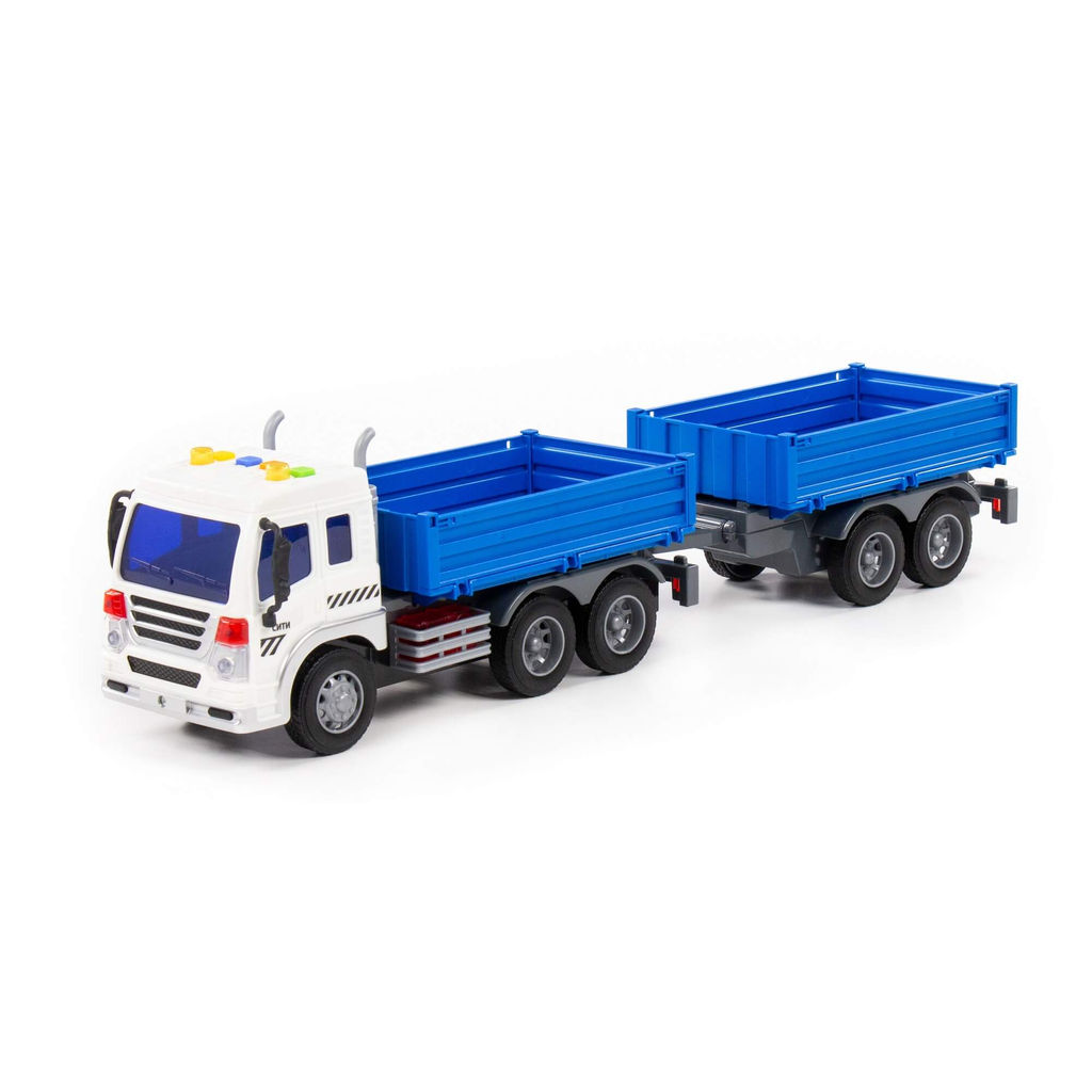 Сити, автомобиль бортовой с прицепом инерционный (со светом и звуком) (синий) (в коробке) - Полесье фото 2