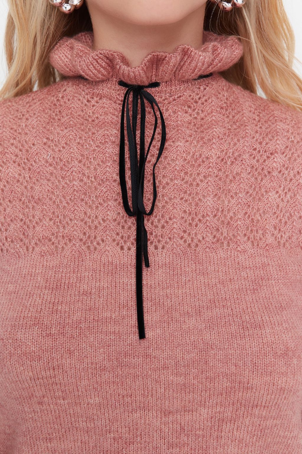 Gul Kurusu Yumusak Dokulu Ajurlu/Delikli Kurdele/Fiyonk Detayl? Triko Kazak TWOAW21KZ2355