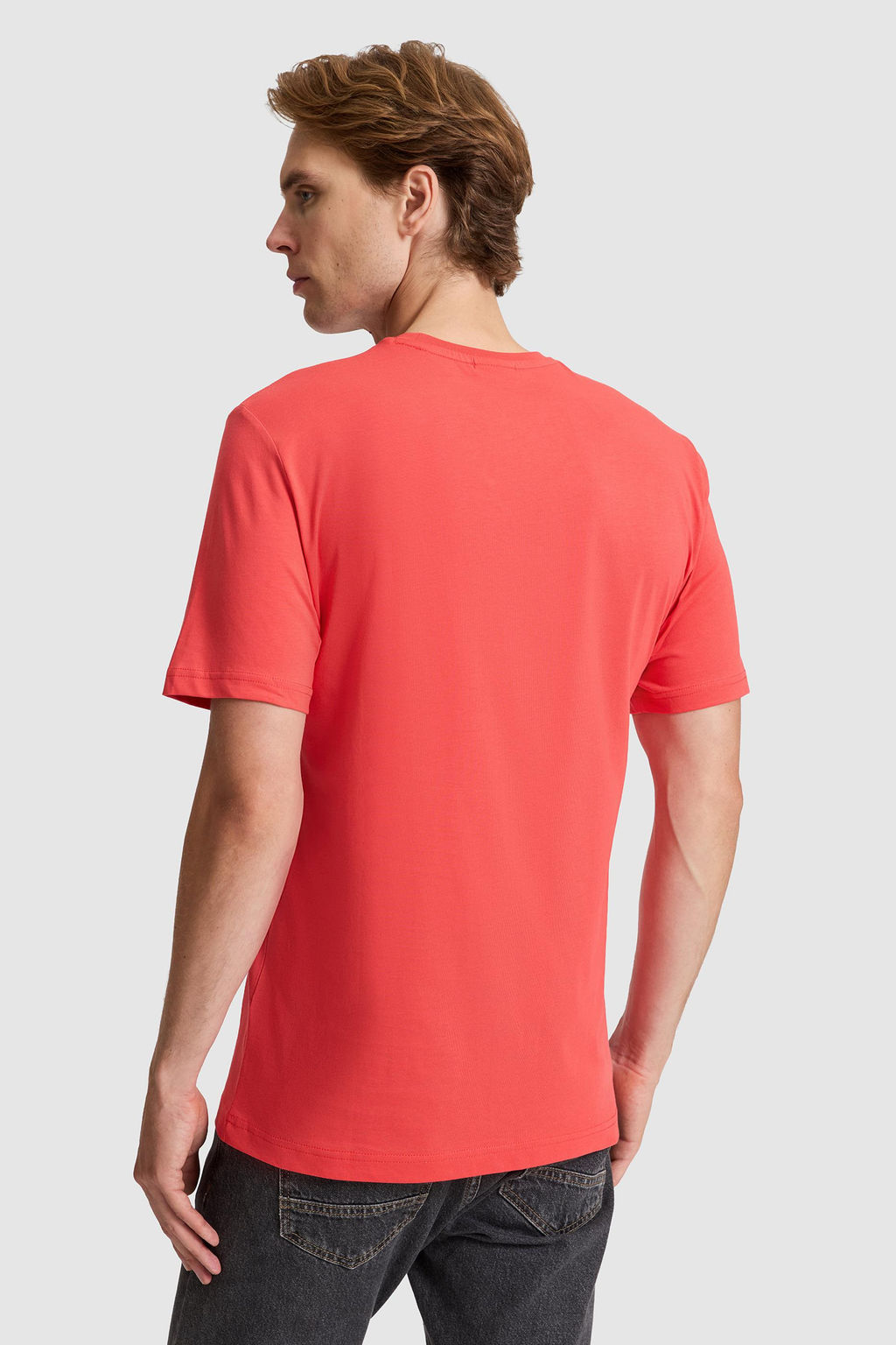 Erkek K_rm_z_ Regular Fit Bisiklet Yaka Basic Ti__rt