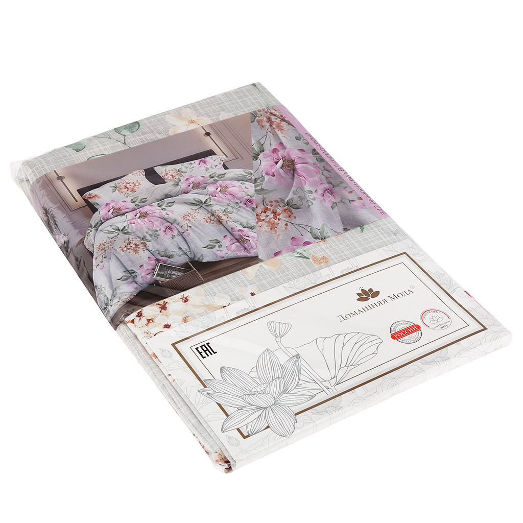 Простыня 1,5 спальная на резинке "Ария" цветы 120х200см, свесы 27см, бязь "Страйп" 121г/м2, хлопок 100%, упаковка "классическая" ПВХ 28х41см, "Домашняя мода" (Россия)