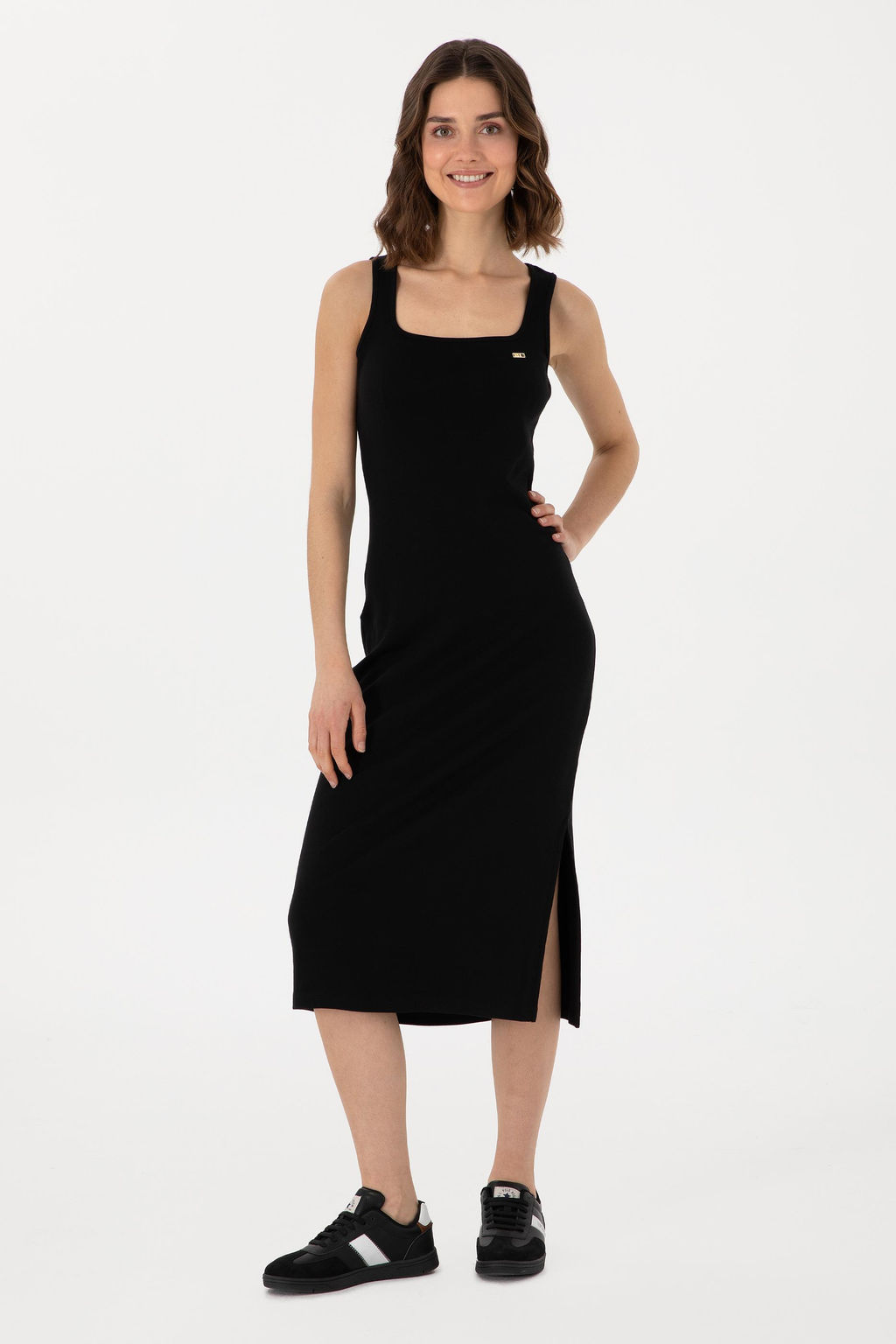 Kad_n Siyah Y_rtma_l_ Kolsuz Kare Yaka _rme Elbise Sepette S_rpriz _ndirim - U.s. polo assn фото 4