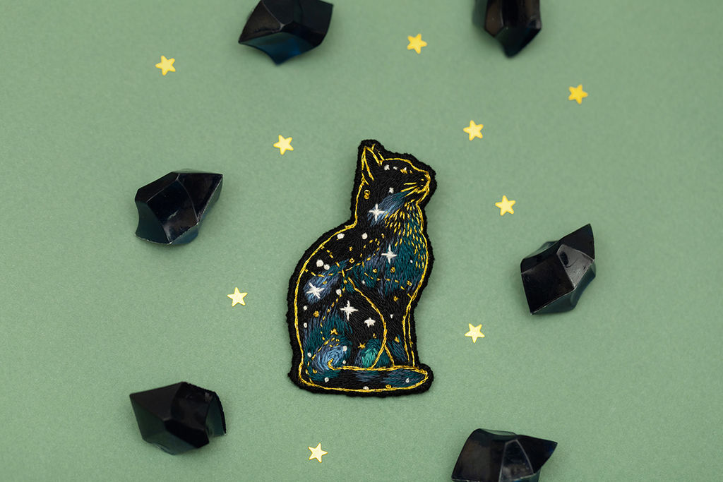 Набор для вышивания PANNA Живая картина JK-2274 Брошь. Космическая кошка 3.5 х 6 см