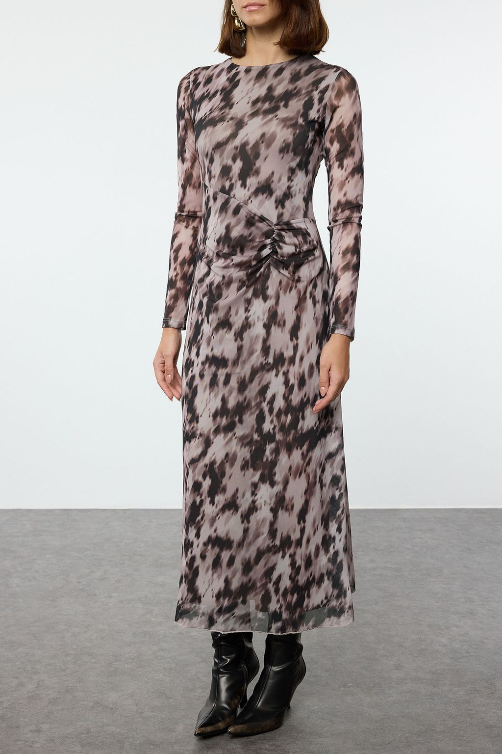 TRENDYOLMILLA Kahverengi Bask?l? Buzgu / Drape Maxi Orme Elbise TWOAW25EL00408 фото 5