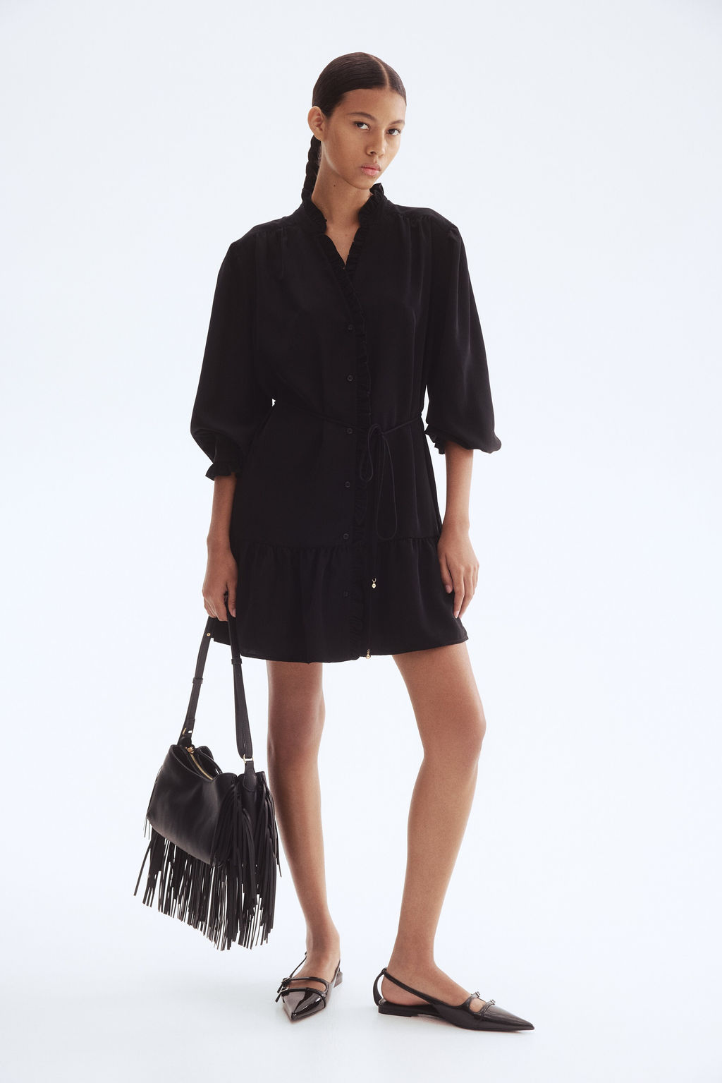 Vestido camisero con ribetes de volante - H&m фото 3