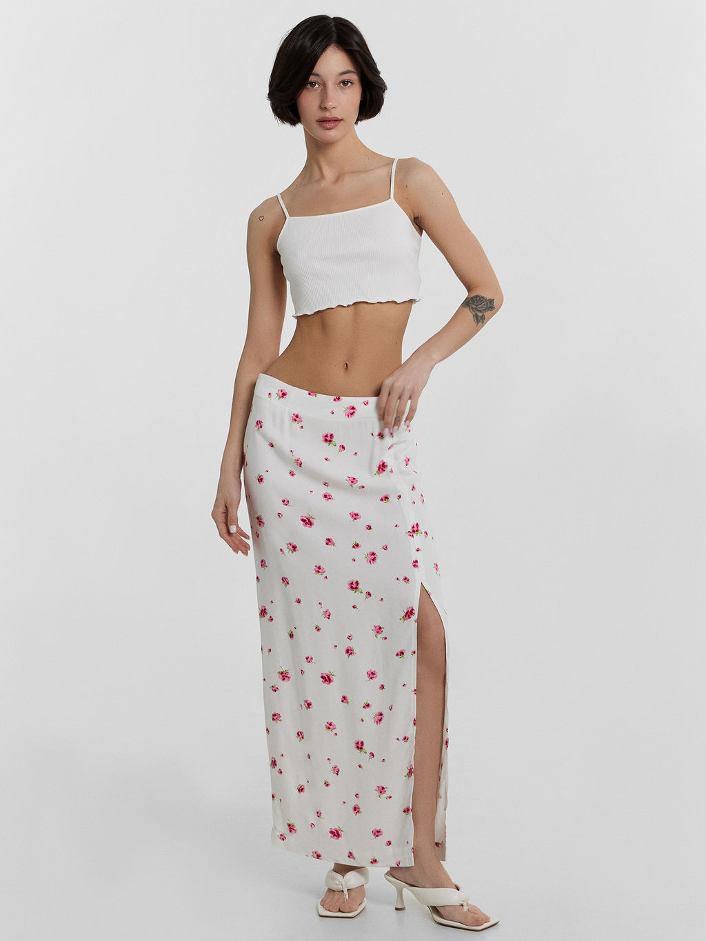 Юбка женская белая с цветочным принтом - Mark formelle фото 3