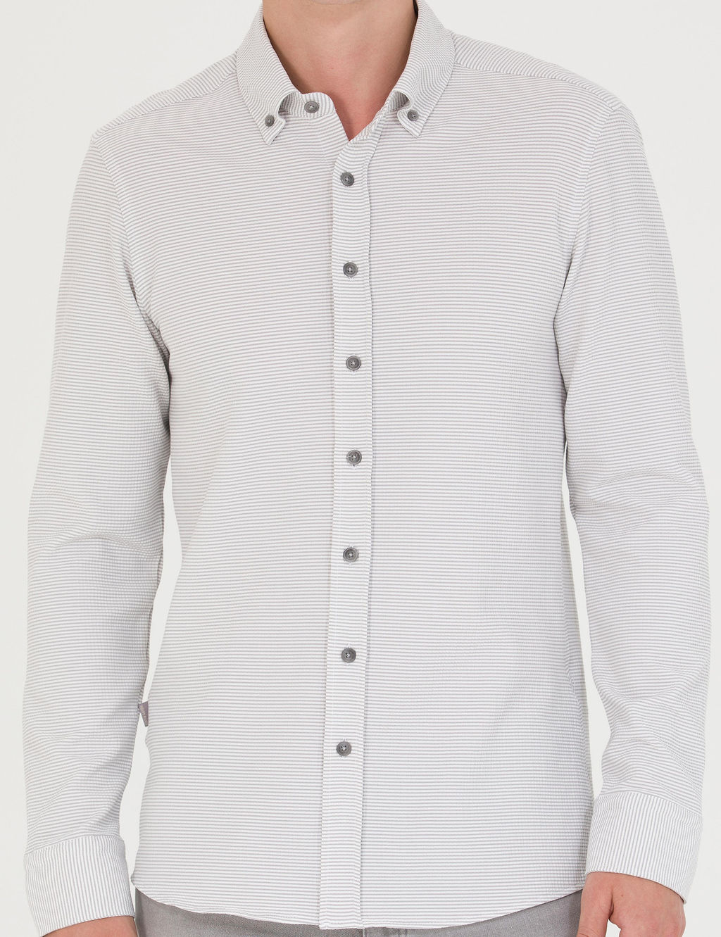 Рубашка Pierre Cardin Slim Fit светло-серая с длинным рукавом