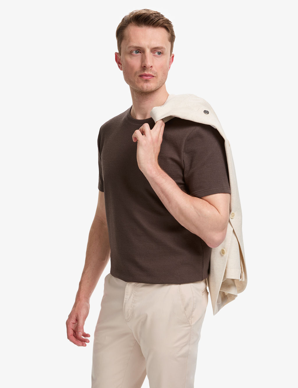 Koyu Kahverengi Regular Fit Bisiklet Yaka Ti__rt
