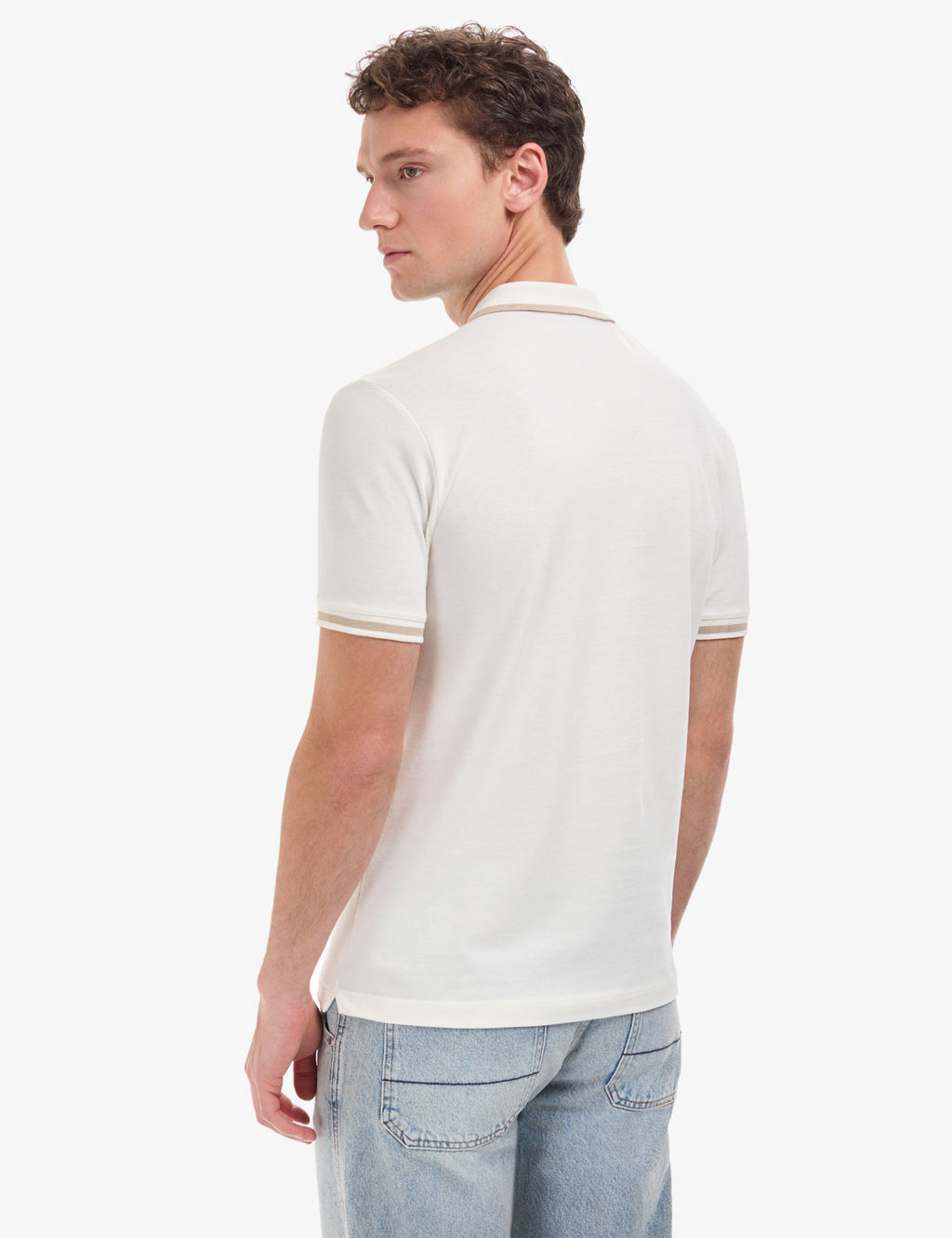 Ekru Slim Fit %100 Pamuk Fermuarl_ Polo Yaka Ti__rt