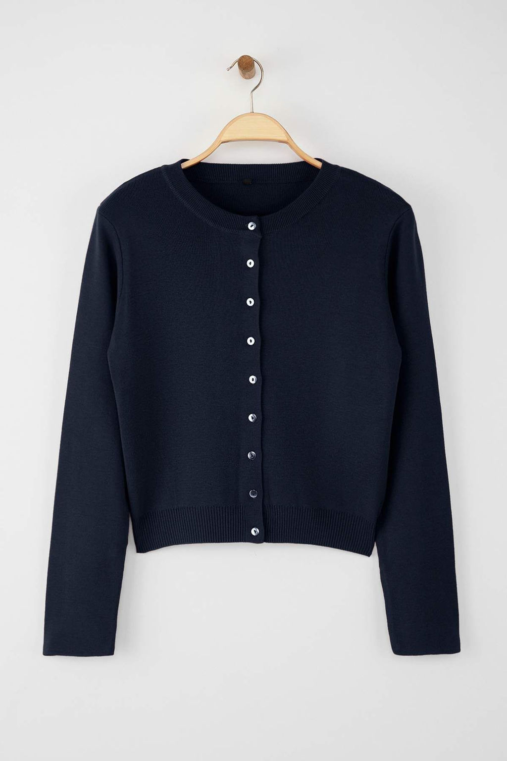 Wardrobe Essentials Lacivert Dugme Detayl? Pamuklu Basic Triko H?rka | TWOAW26HI00001