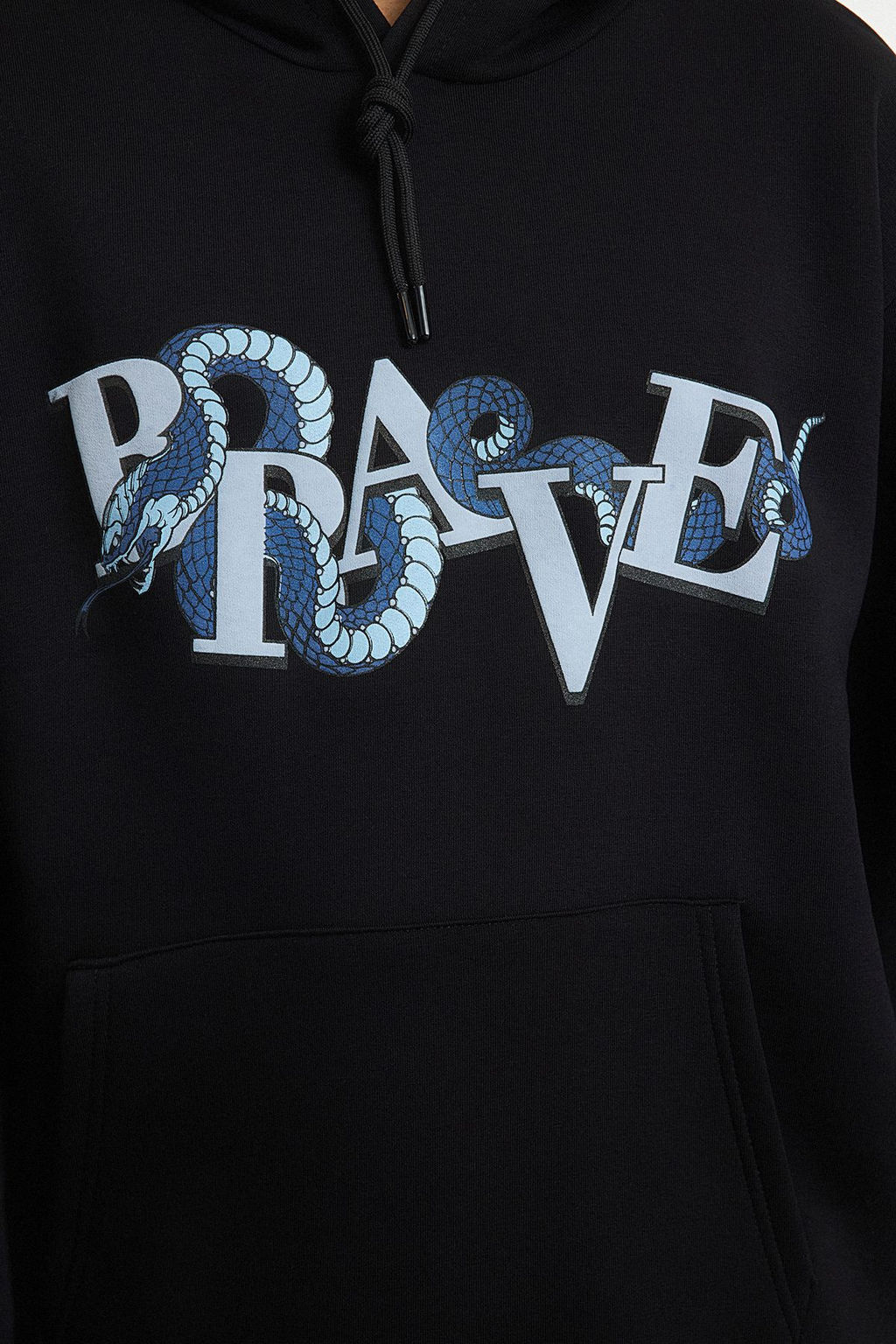 Siyah Oversize/Genis Kesim Kapusonlu Kabaran Bask? Ici Polar/S?cak Tutan Sweatshirt TMNAW25SW00037