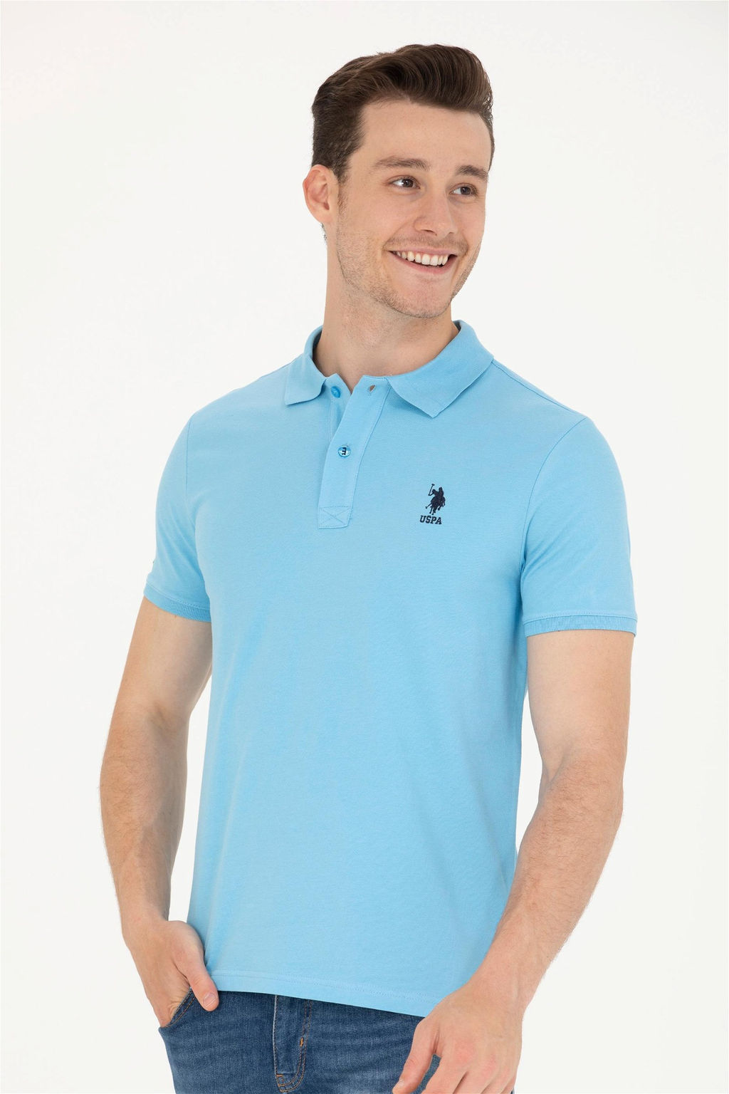 Мужская бирюзовая базовая футболка с воротником-поло - U.s. polo assn фото 3