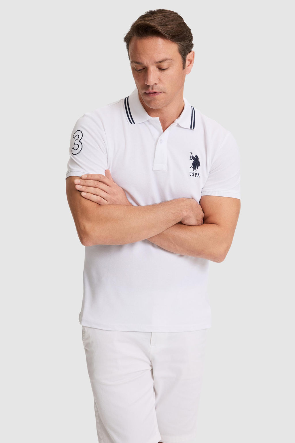Erkek Beyaz Slim Fit Polo Yaka Basic Ti__rt