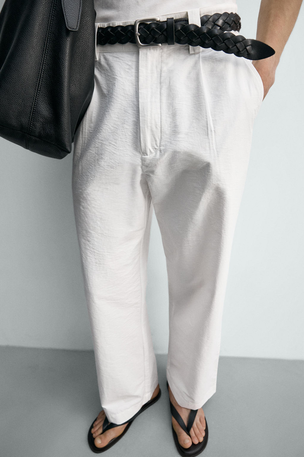 PANTAL?N WIDE FIT PLIEGUES / Blanco - Zara фото 5