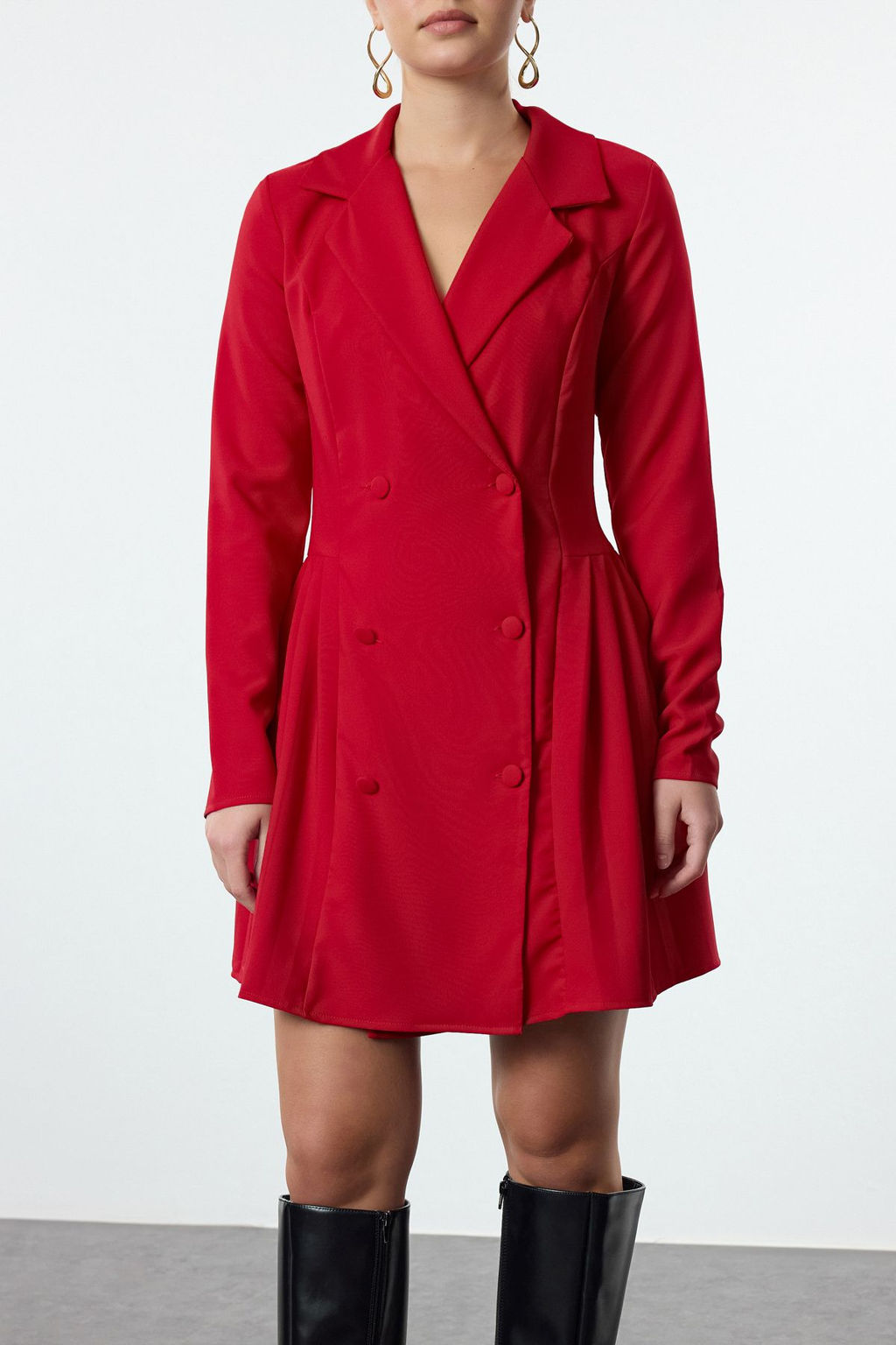 TRENDYOLMILLA K?rm?z? Piliseli Mini Dokuma Ceket Elbise TWOAW24EL00295  фото 4