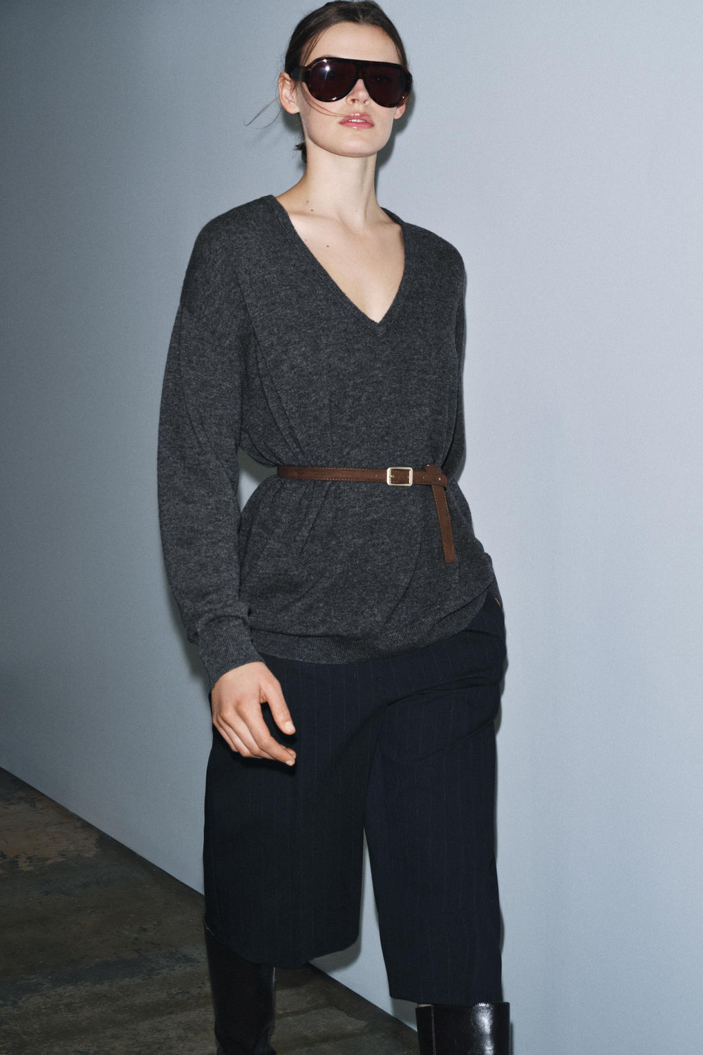 100% WOOL OVERSIZE JUMPER WITH BELT - Zara фото 4