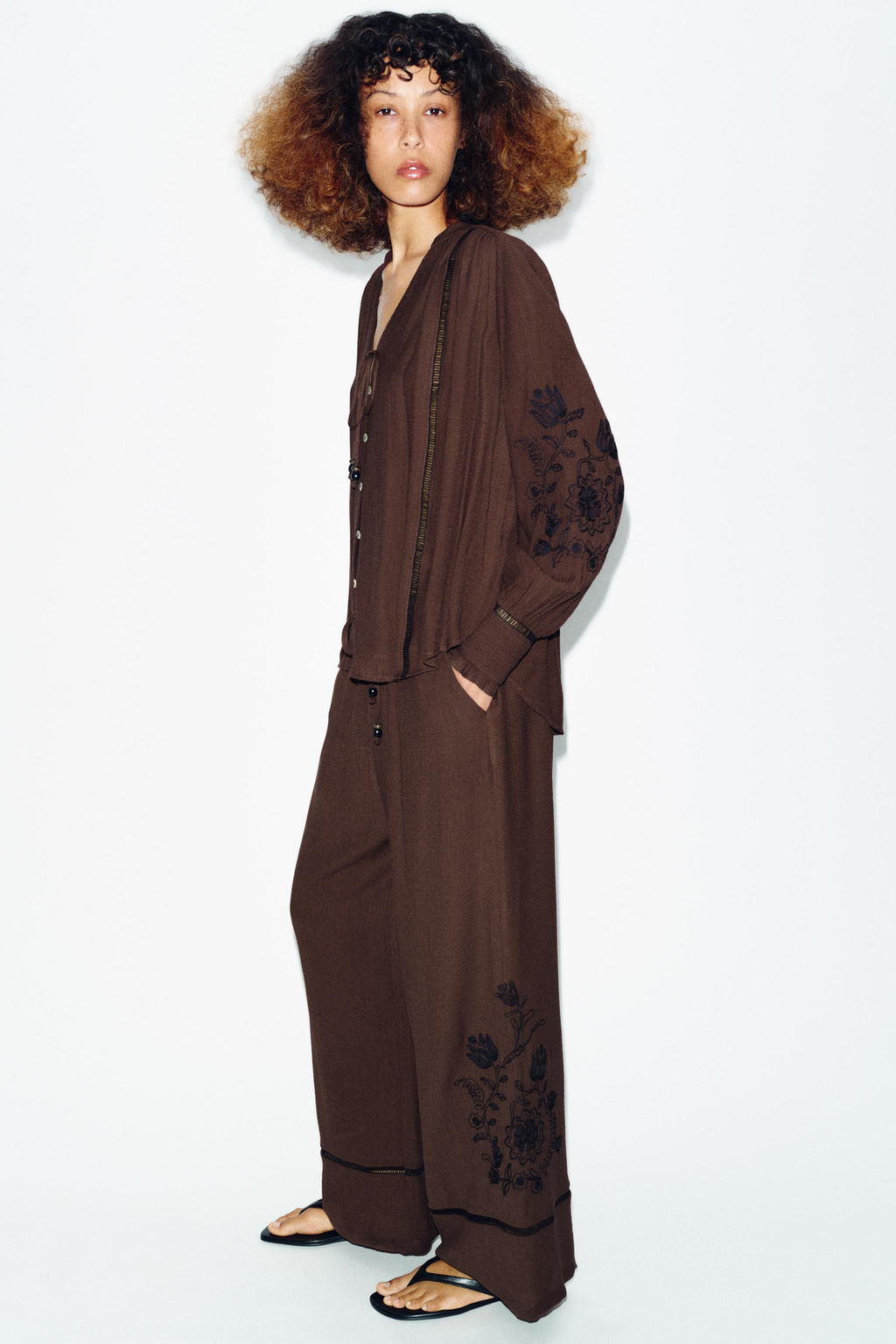 CAMISA BORDADOS ENTREDOSES / Marr?n - Zara фото 4