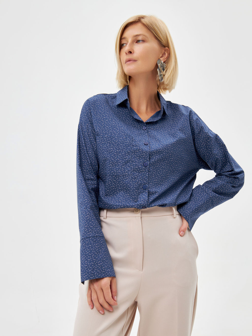 Блузка женская дл. рук. KATHARINA KROSS KK-B-0004V-синий.принт  фото 7