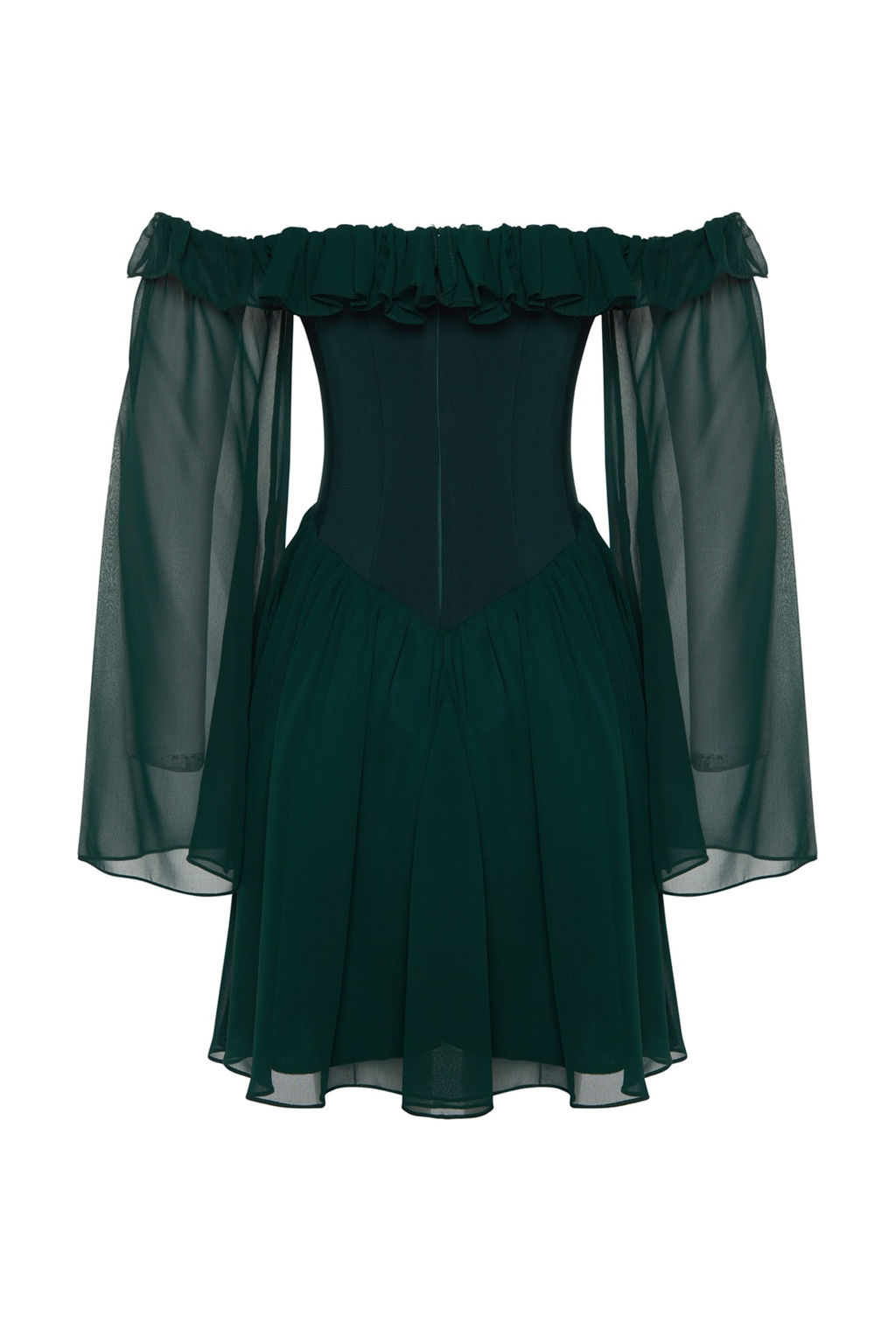 TRENDYOLMILLA Bridal Ekru A-Kesim Astarl? Volanl? Dokuma Sifon K?sa Dugun/Nikah S?k Abiye Elbise TPRSS23EL00096 фото 39