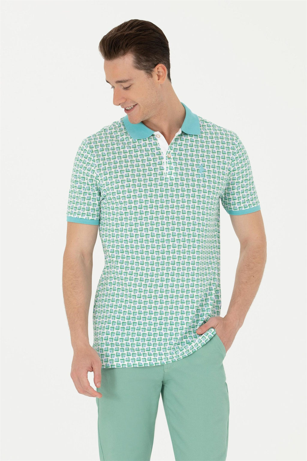 Мужская мятная футболка-поло - U.s. polo assn фото 3