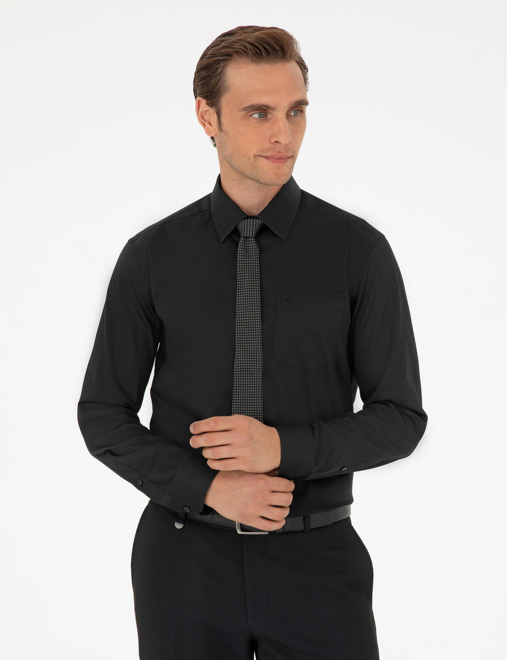 Siyah Regular Fit Uzun Kollu Basic G_mlek