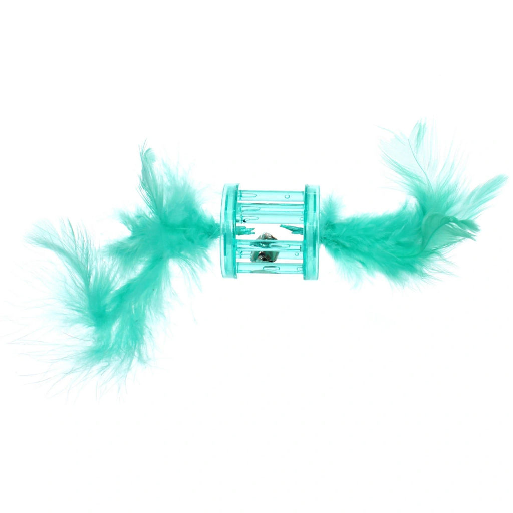 Цена за 6 шт. Игрушка для кошек с бубенчиком в наборе 2шт "ИГРУЛИК", с перышками, цвет мятный, 4см