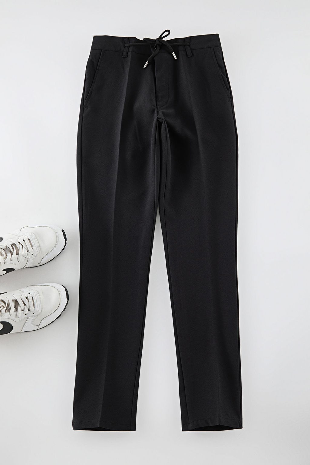 Siyah Slim Fit Beli Baglama Detayl? Lastikli Kumas Dokuma Pantolon TMNAW25PL00027