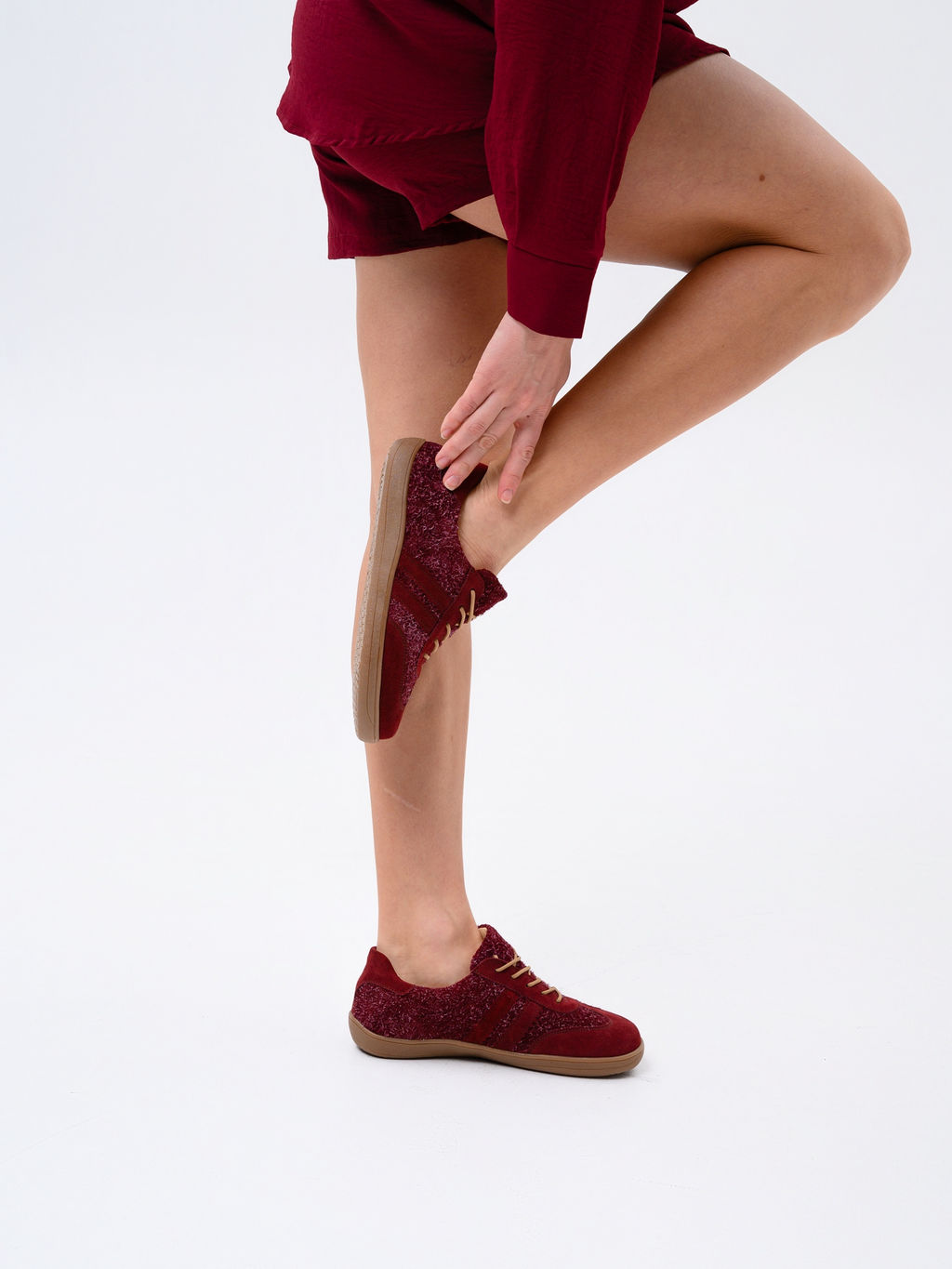 Кеды босоногие натуральная замша бордовые 184.natabr.Бордовая замша+бордовый джангл/Кожа