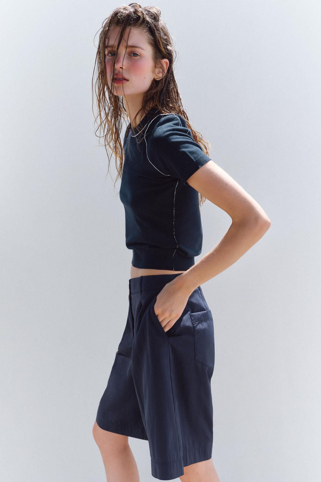 SHORT SLEEVE KNIT TOP WITH PIPING - Zara фото 44