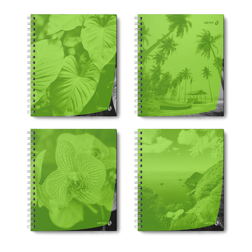 Светоч Т208 Тетрадь общая с пластик. обложкой, ч/б запечат. титульн.лист, 180 мкм., A5 48 л. на гребне 65 г/кв.м , белизна 100 % 4 шт. клетка 01546 Тайны природы, лайм