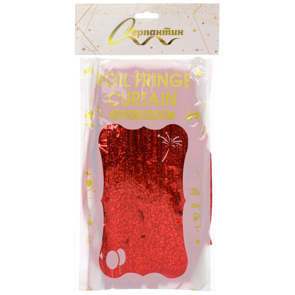 Цена за 2 шт. Занавес фольгированный TINSEL "Дождь" ш1м, в2м (галограмма), Красный