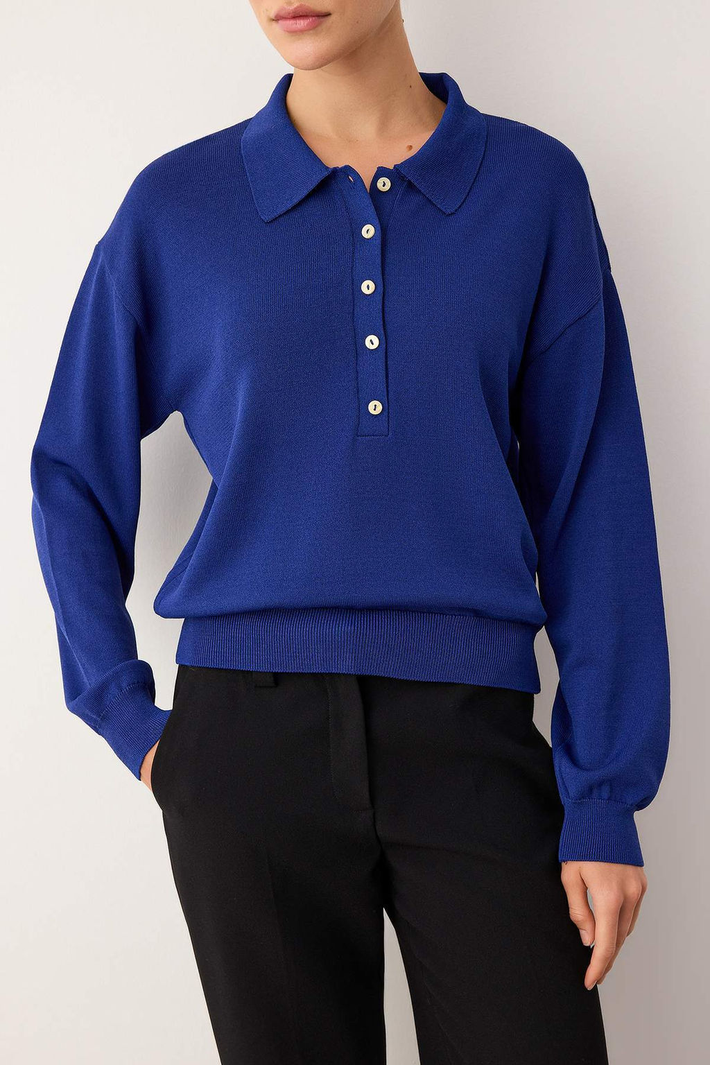 Wardrobe Essentials Saks Merserize Gorunumlu Polo Yaka Triko Kazak|TWOAW26KZ00042 - Trendyolmilla фото 3