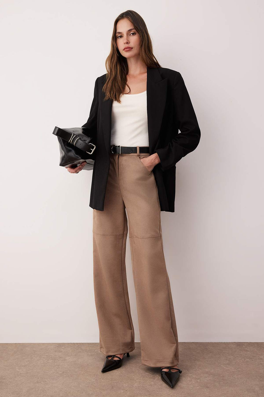 Vizon Yuksek Bel Dikis Detayl? Suet Pantolon TWOAW26PL00080