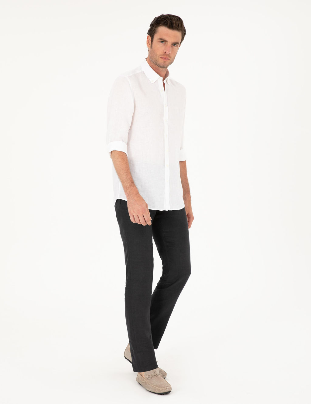 Siyah Slim Fit %100 Keten Pantolon