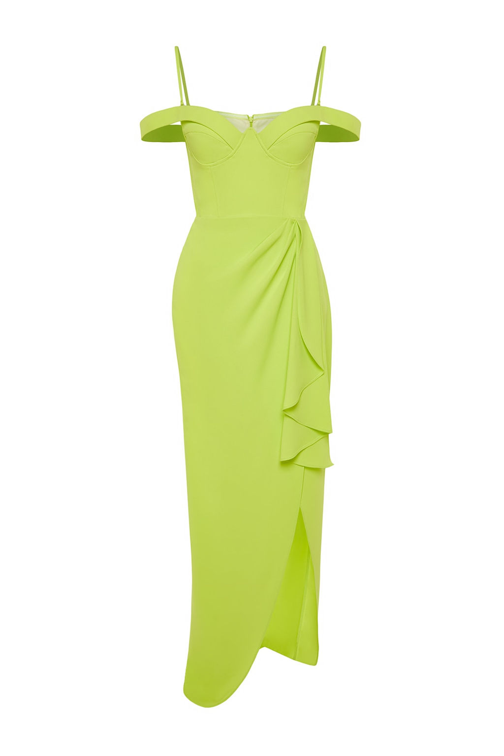 Светло-зеленое вечернее платье с воланами и выпускное платье из коллекции X Zeynep Tosun TCLSS23AE00011