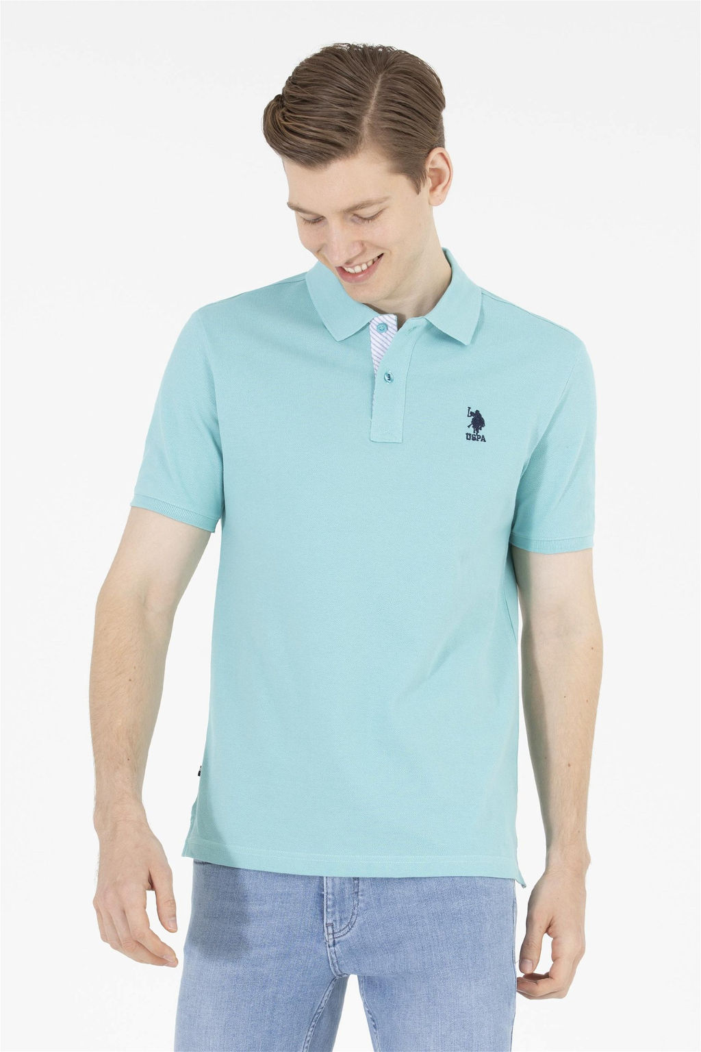 Мужская мятная футболка с воротником поло Basic - U.s. polo assn фото 8