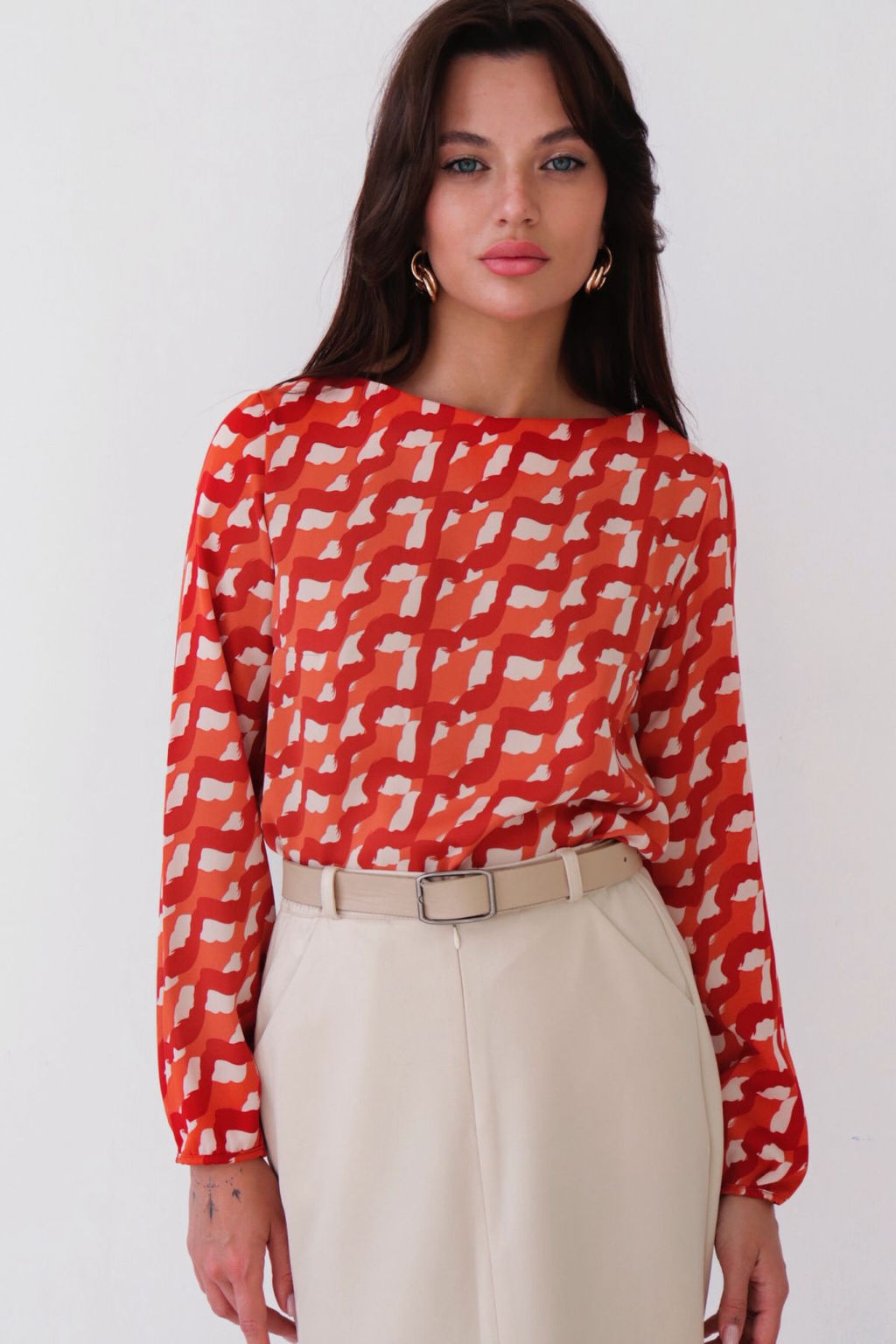 Блуза прямого силуэта с вырезом лодочка - Martichelli фото 5